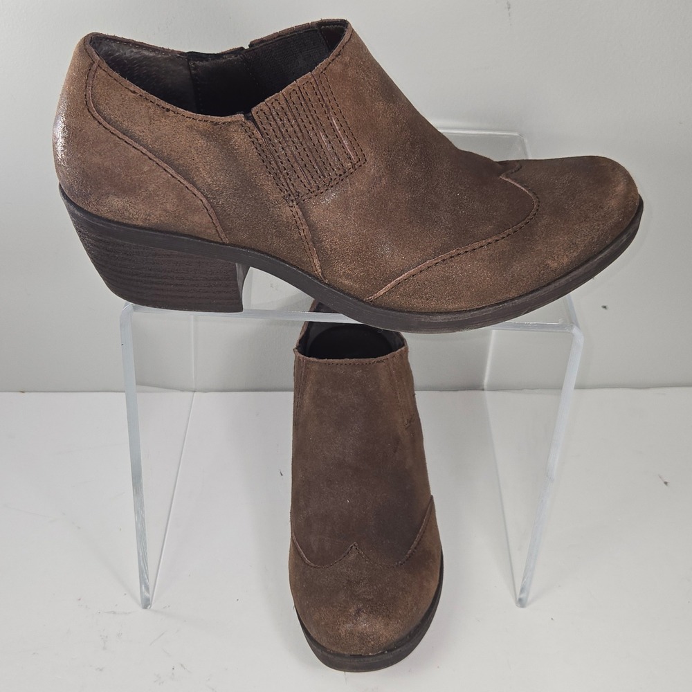 Korks by Kork-Ease Brown‎ Suede Wingtip Shooties Block Heel Ankle Boot  8-8.5